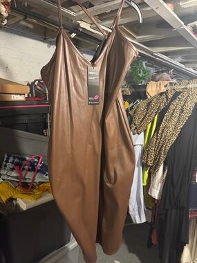 Rebdolls Brown Faux Leather Slip Dress